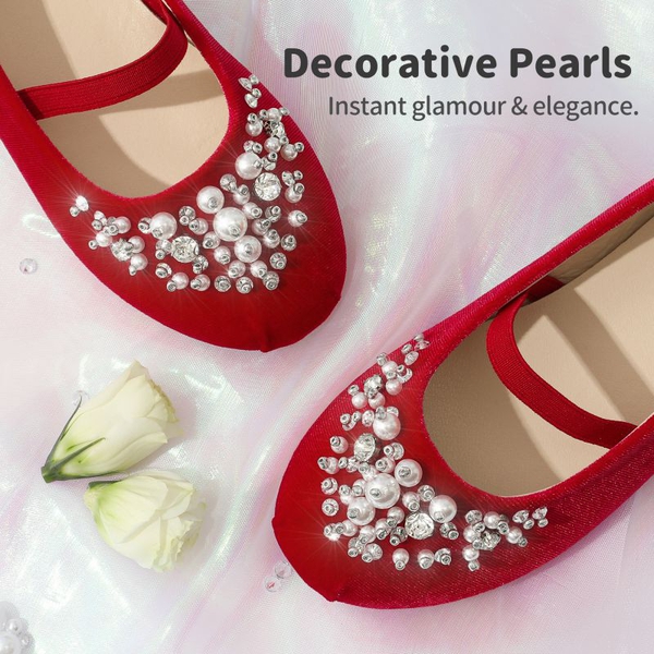 Girl's Mary Jane Pearl Ballerina Flats - RED SUEDE - 3